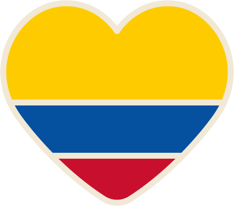 Heart-shaped design with horizontal yellow, blue, and red stripes, resembling the Colombian flag. The image emits a sense of national pride and love.